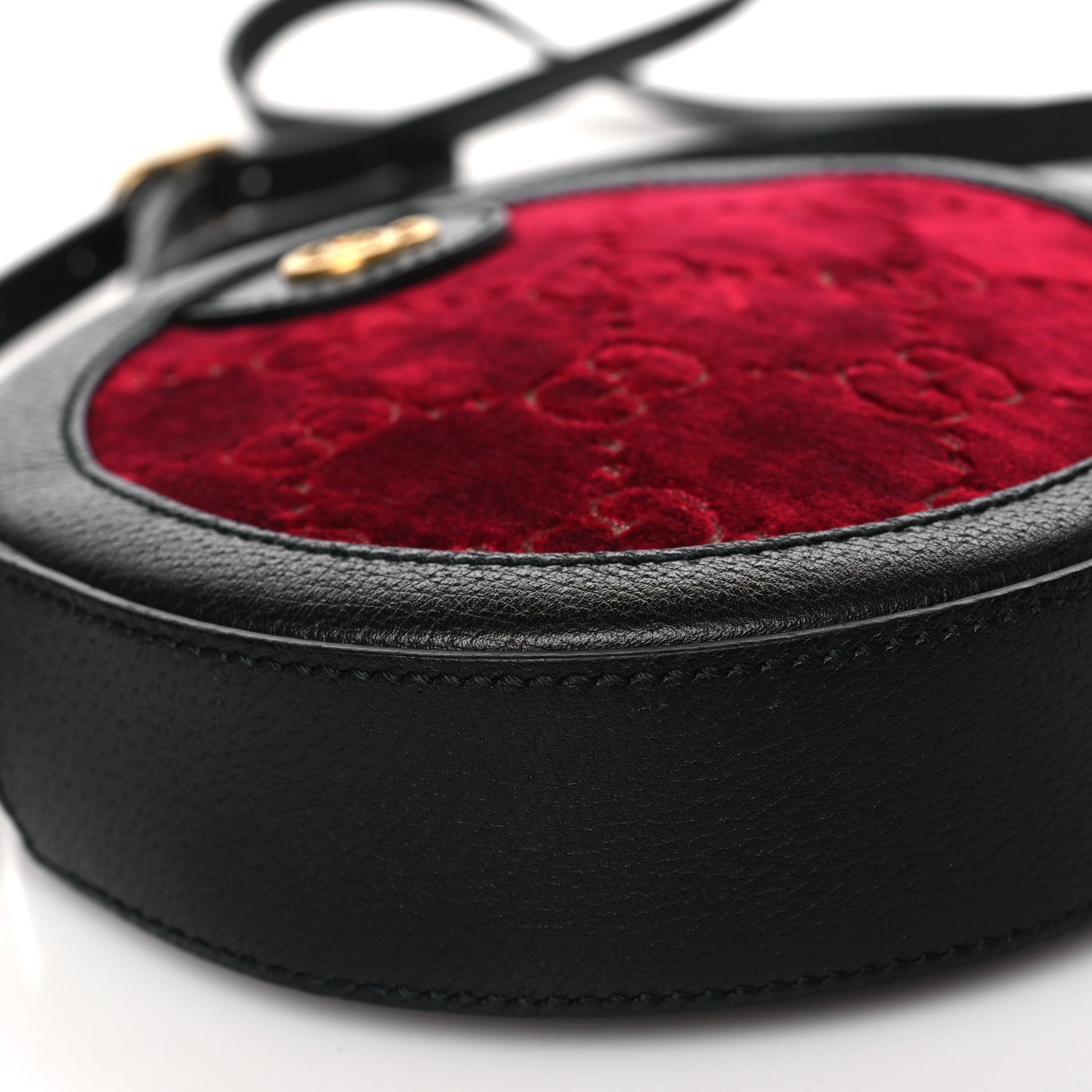 Gucci Velvet GG Monogram Textured Calfskin Round Shoulder Bag Red Cipria Black 8 of 9