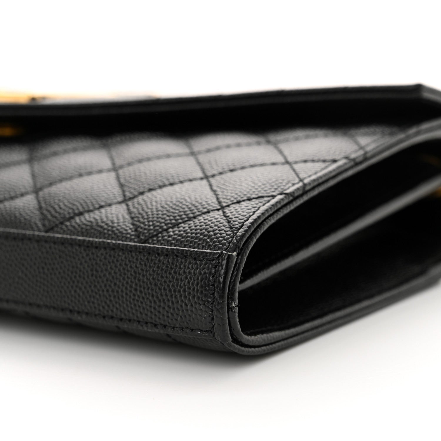 Saint Laurent Grain De Poudre Mixed Matelasse Triquilt Monogram Chain Wallet Black 10 of 10