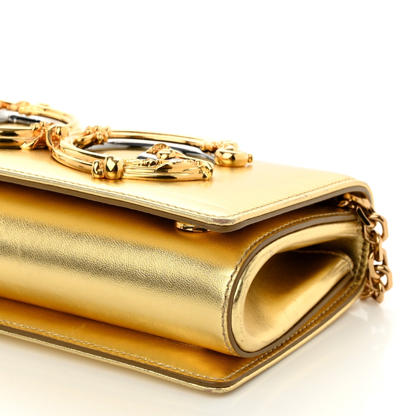 Metallic Calfskin DG Girls Shoulder Bag Gold