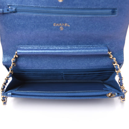Chanel Iridescent Caviar Quilted Wallet On Chain WOC Dark Blue 5 of 10