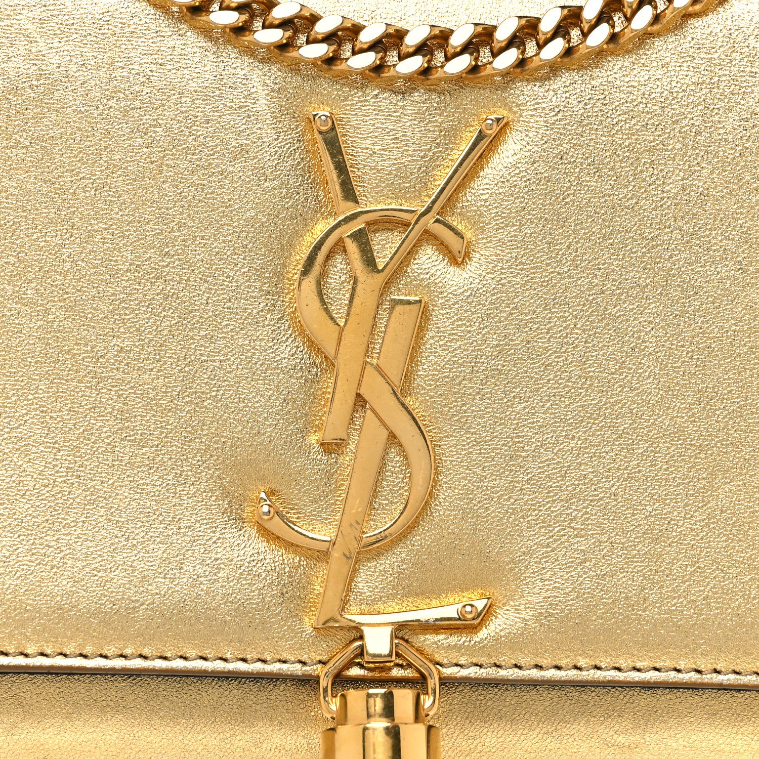 Saint Laurent Metallic Calfskin Small Classic Monogram Kate Tassel Satchel Gold 7 of 12