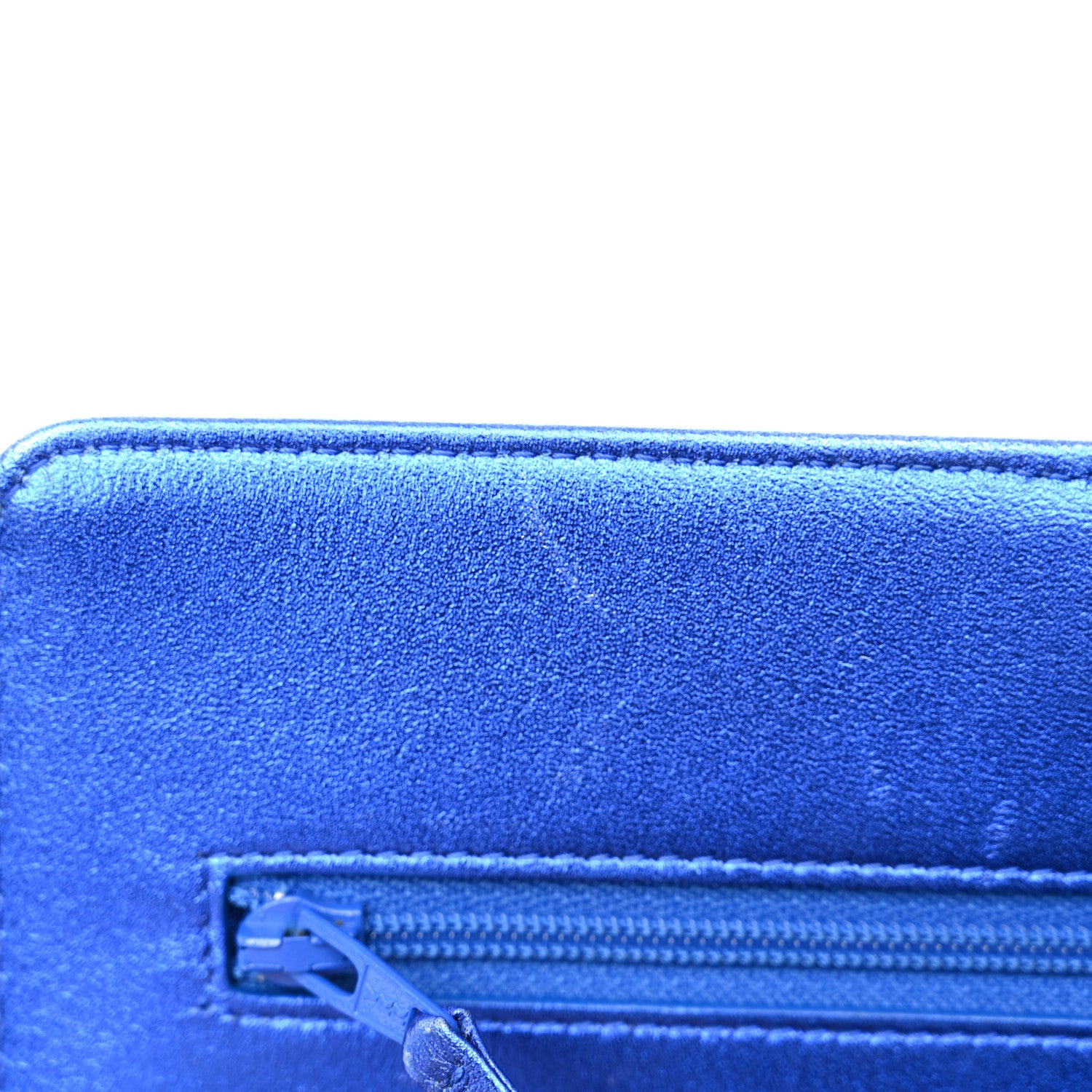 Chanel Metallic Patent Calfskin Quilted Boy Wallet on Chain WOC Blue 14 of 15