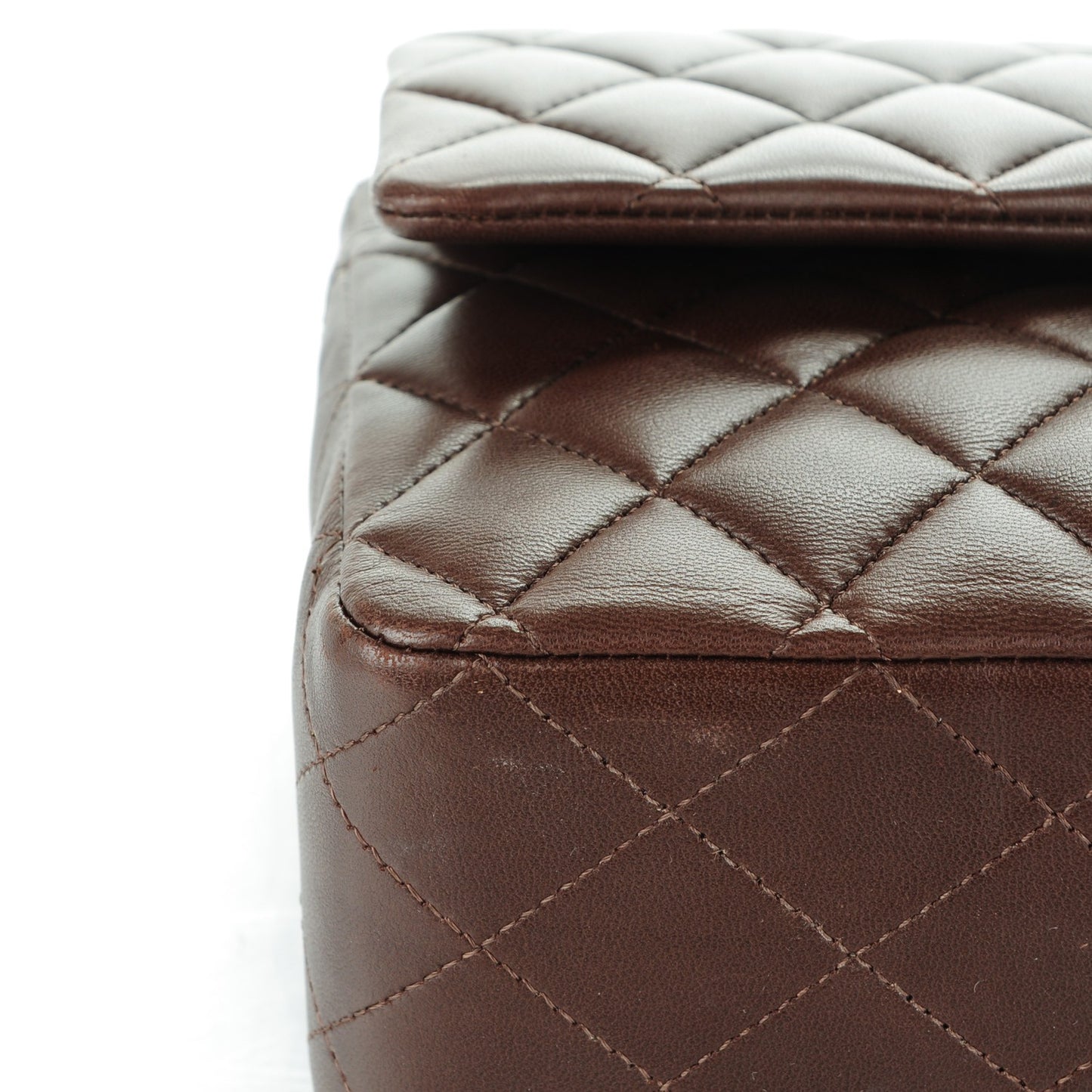 Lambskin Quilted Medium Double Flap Brown