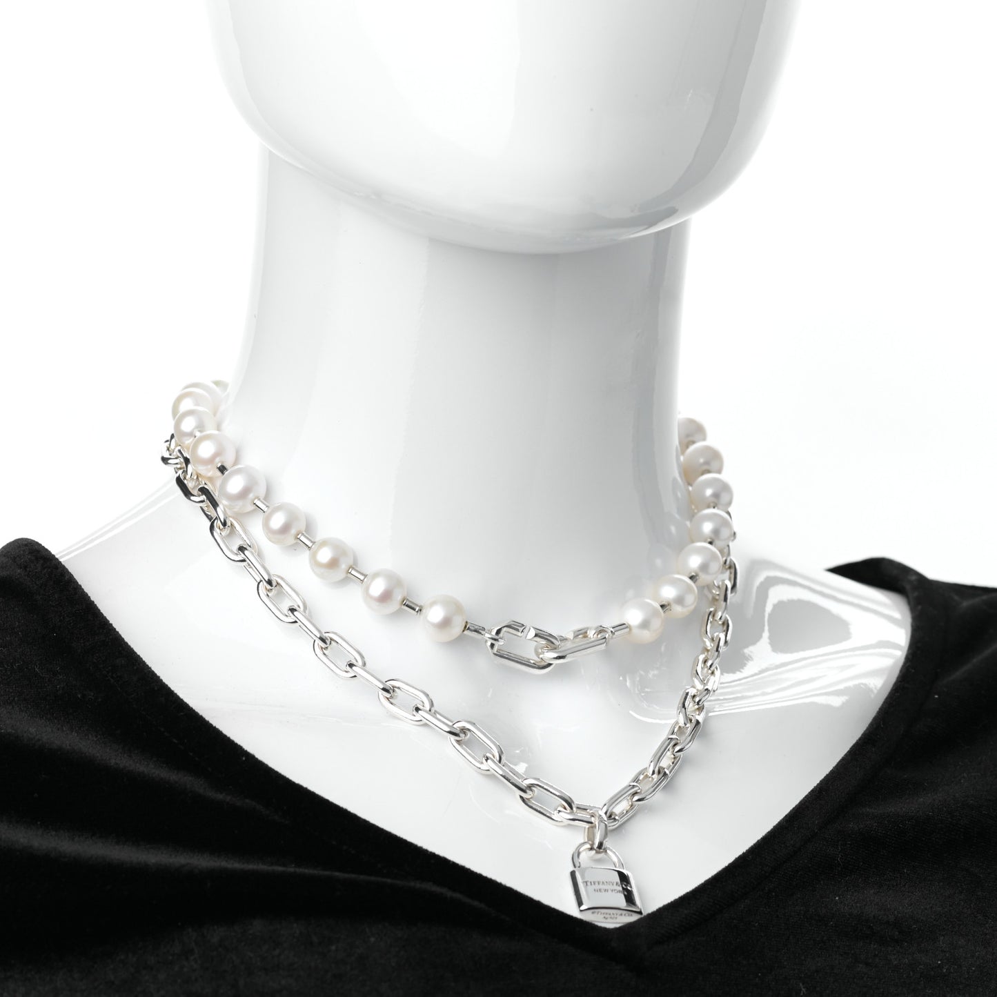 Sterling Silver Pearl HardWear Lock Necklace