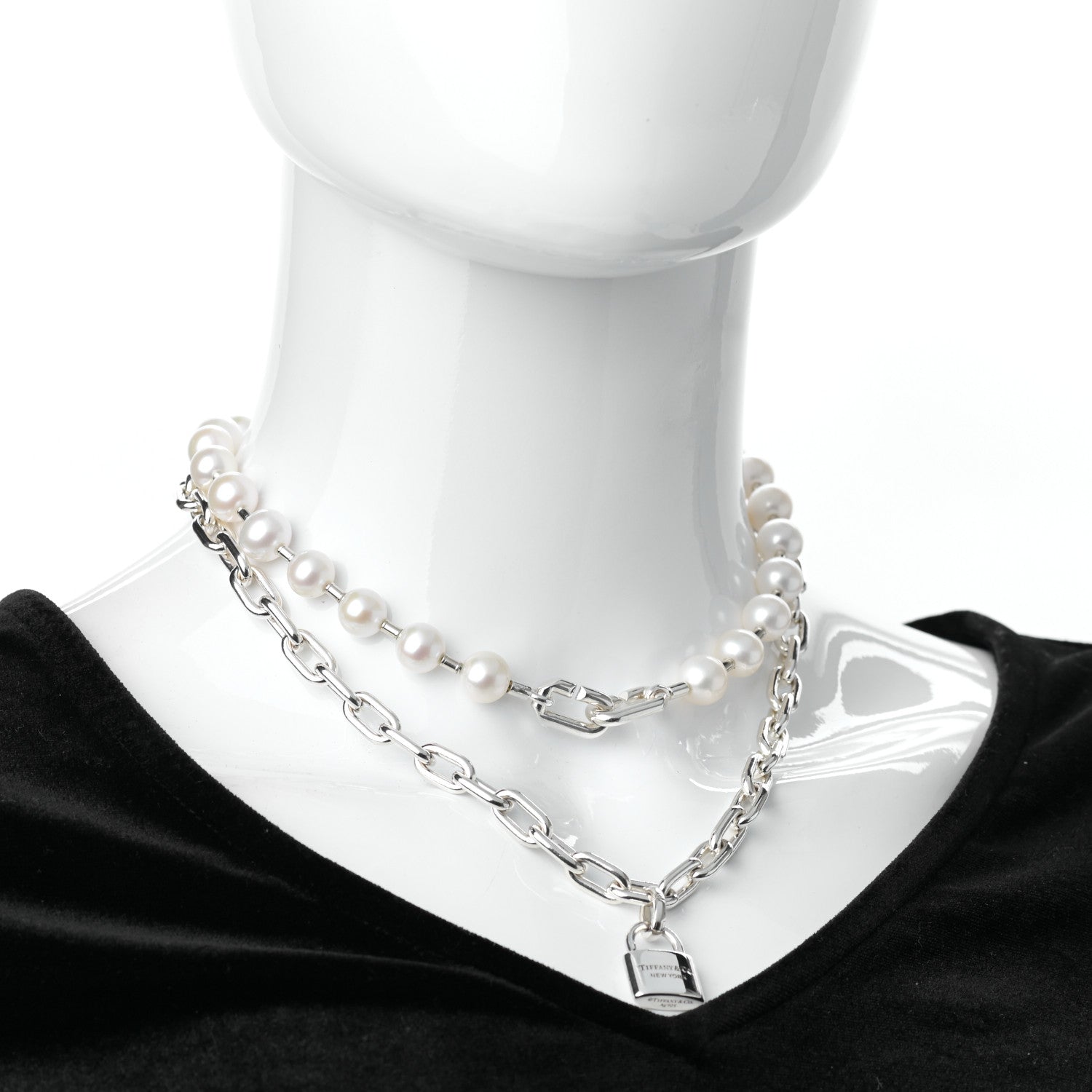 Tiffany Sterling Silver Pearl HardWear Lock Necklace 2 of 8