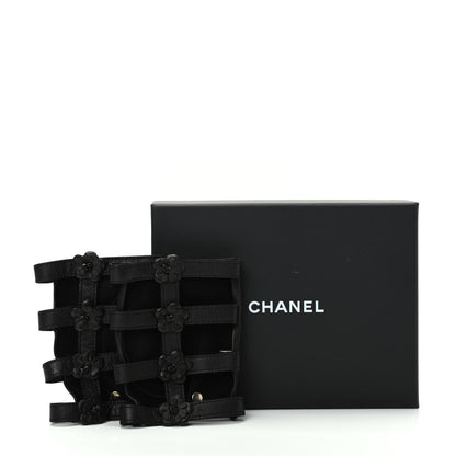 Chanel Lambskin Camellia Fingerless Gloves 7.5 Black 6 of 6