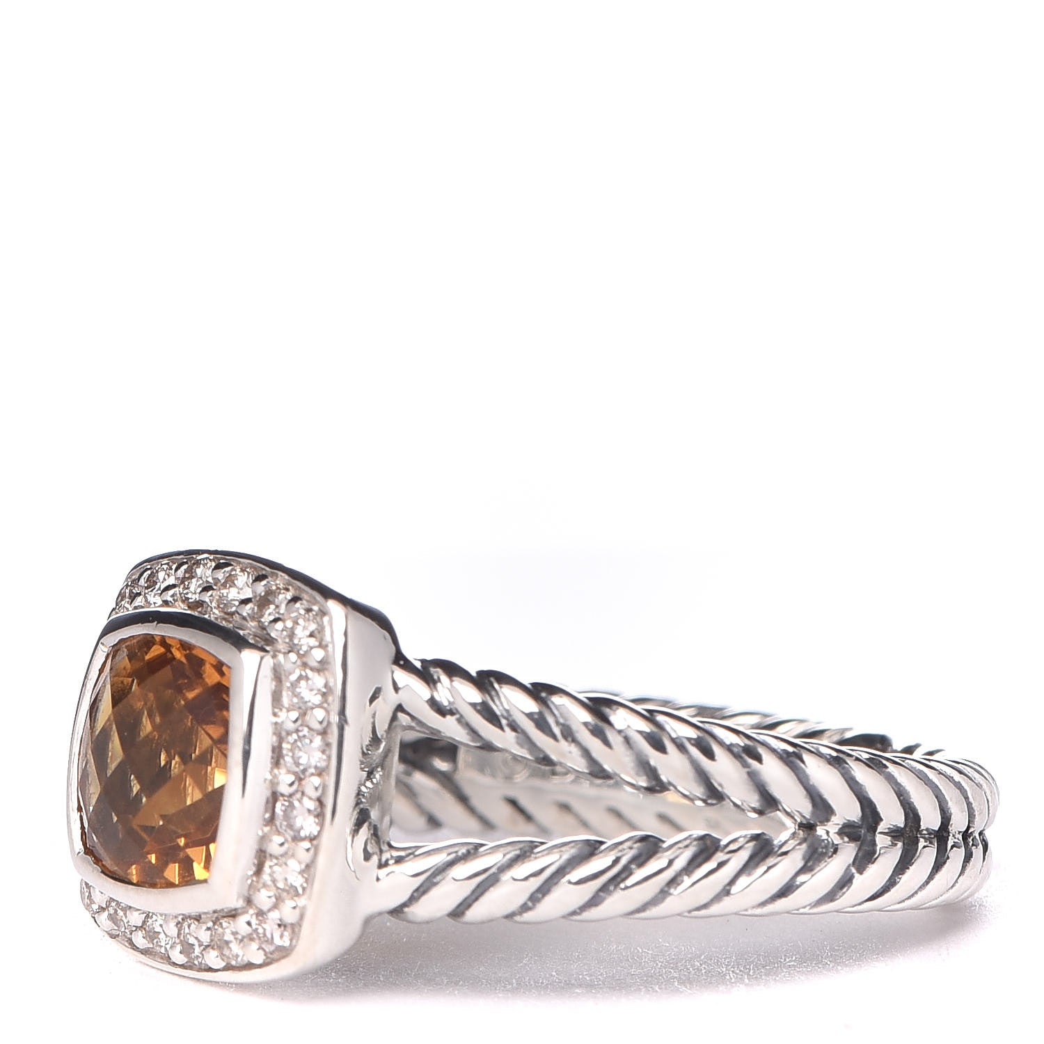 David Yurman Sterling Silver Diamond Citrine 7mm Petite Albion Ring 56 7.75 3 of 5