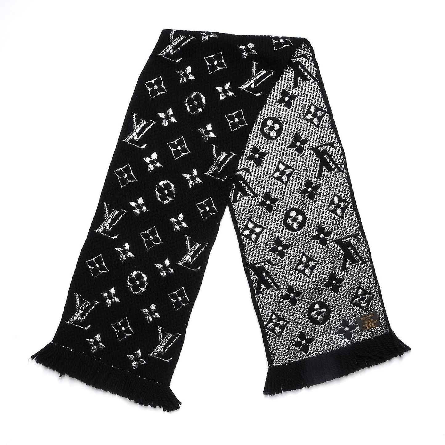 Wool Silk Logomania Shine Scarf Black