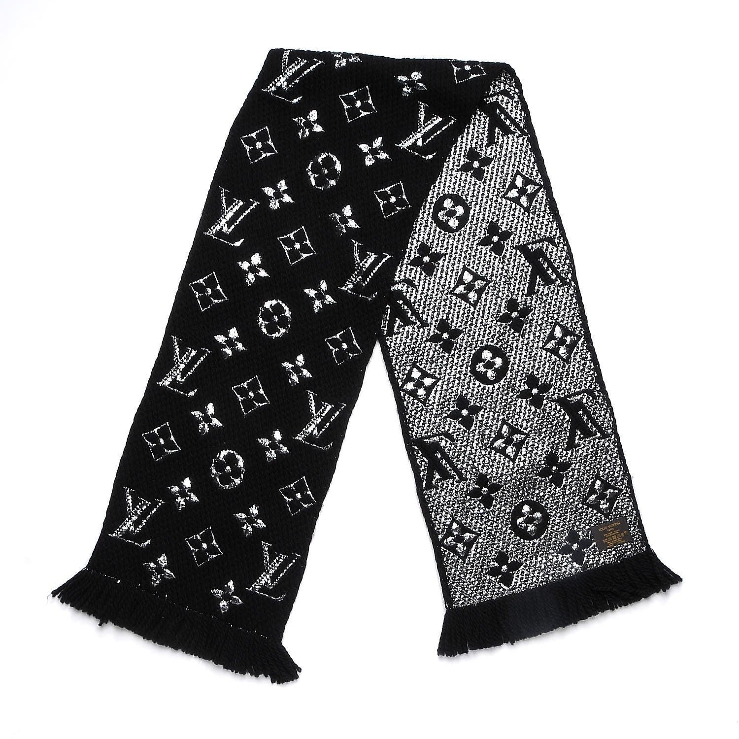Louis Vuitton Wool Silk Logomania Shine Scarf Black 3 of 4