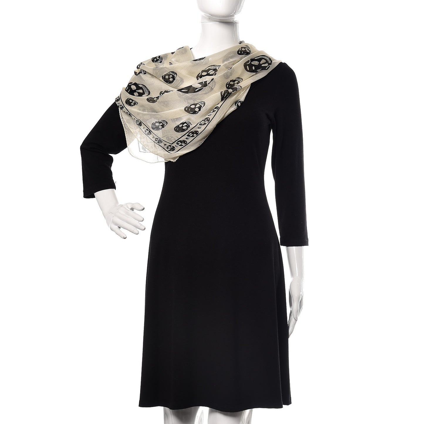 Silk Chiffon Skull Scarf Ivory Black