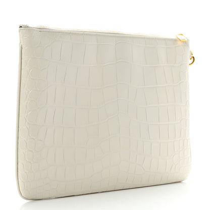 Saint Laurent Calfskin Crocodile Embossed Tablet Pouch Crema Soft 2 of 6