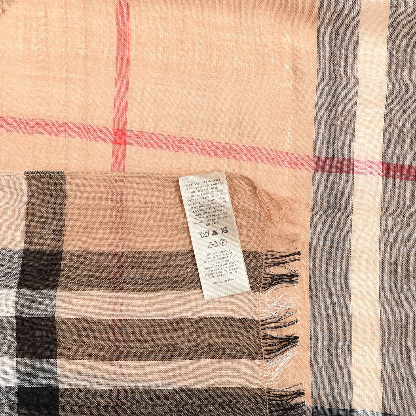Wool Silk House Check Lightweight Scarf Camel