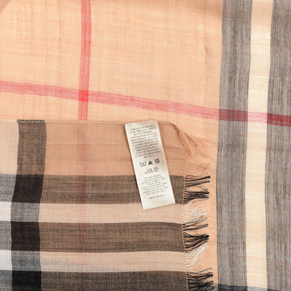 Burberry Wool Silk House Check Lightweight Scarf Camel 4 of 4