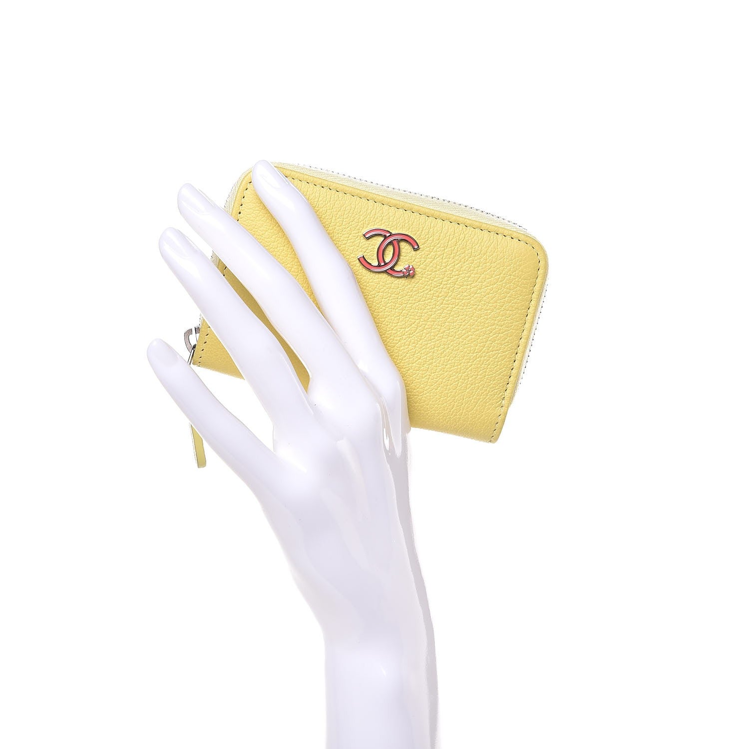 Chanel Goatskin CC Clover Zip Coin Purse Yellow 2 of 8