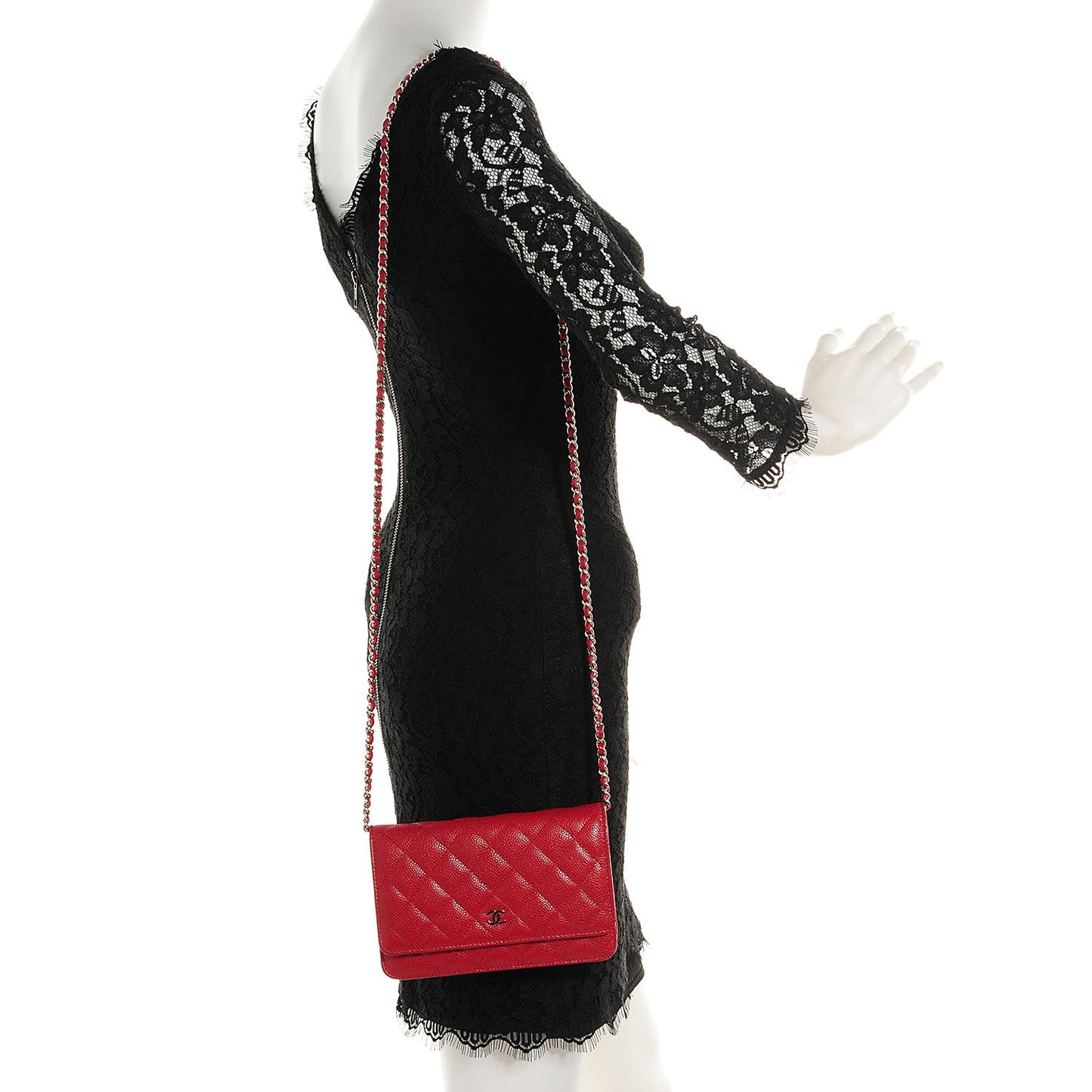 Caviar Quilted Wallet on Chain WOC Red