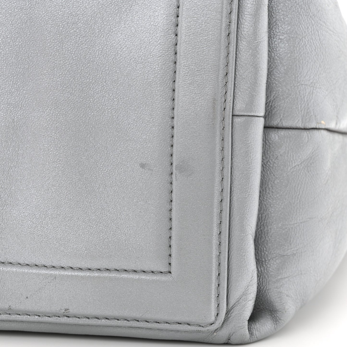 Metallic Lambskin Quilted Small Coco Cocoon Reversible Tote Light Grey
