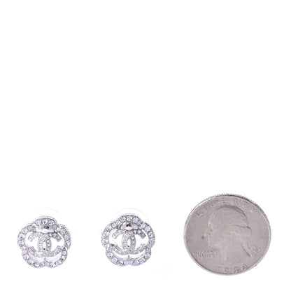 Chanel Crystal Coco Flapper Camellia CC Stud Earrings Silver 2 of 5
