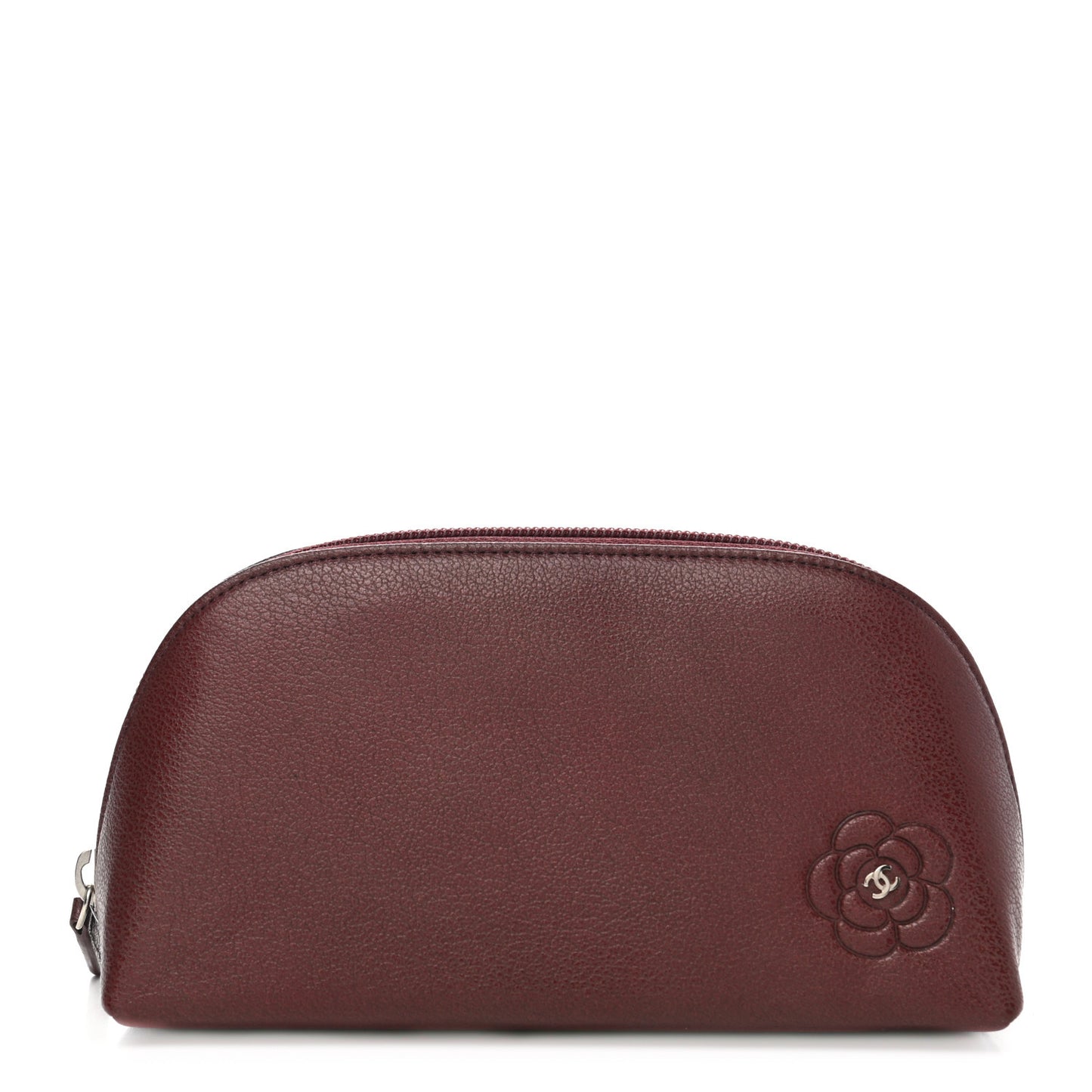 Goatskin Camellia Embossed Cosmetic Case Burgundy