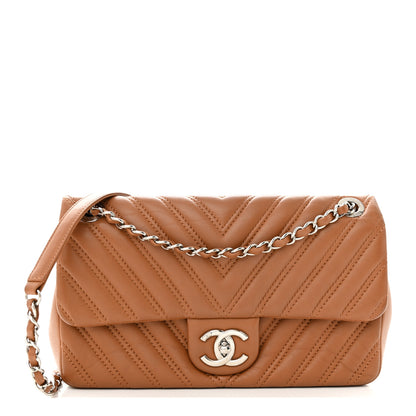 Chanel Lambskin Chevron Double Stitch Medium Single Flap Brown 1 of 14