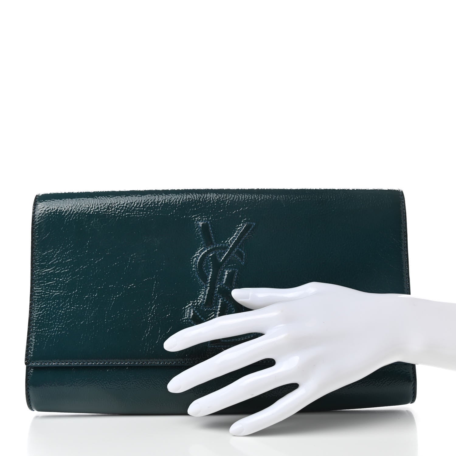 Saint Laurent Textured Patent Monogram Large Belle De Jour Clutch Turquoise 3 of 7