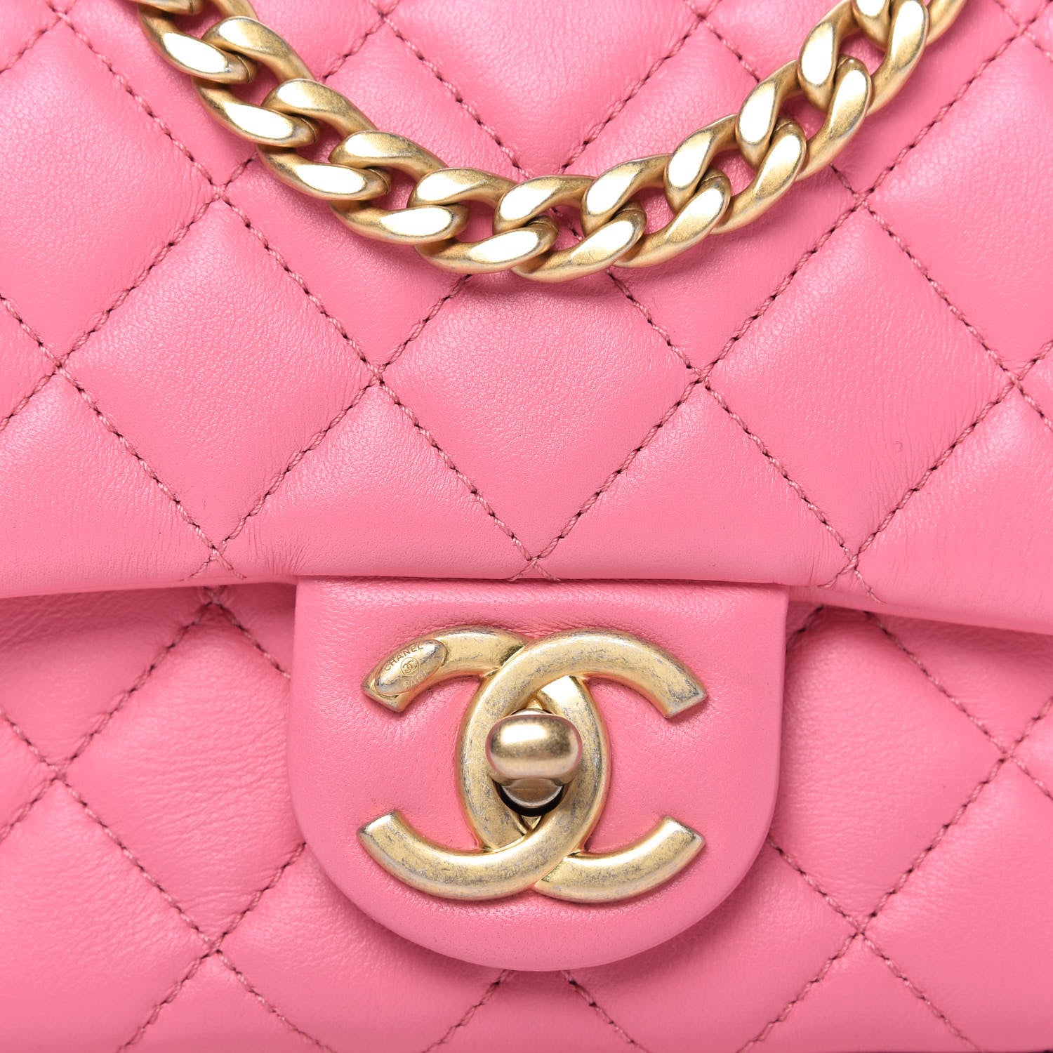 Chanel Lambskin Resin Quilted Mini Pearl Samba Square Flap Pink 10 of 10