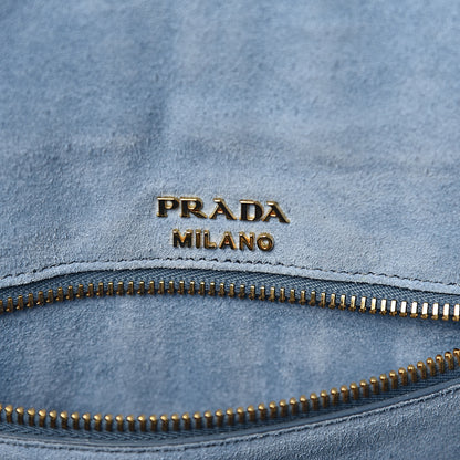 Prada Glace Calfskin Suede Etiquette Shoulder Bag Cannella Pavone 6 of 12
