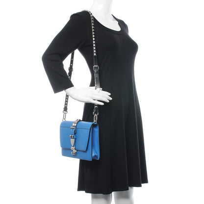 Prada Saffiano City Calfskin Studded Large Elektra Shoulder Bag Blue 2 of 9