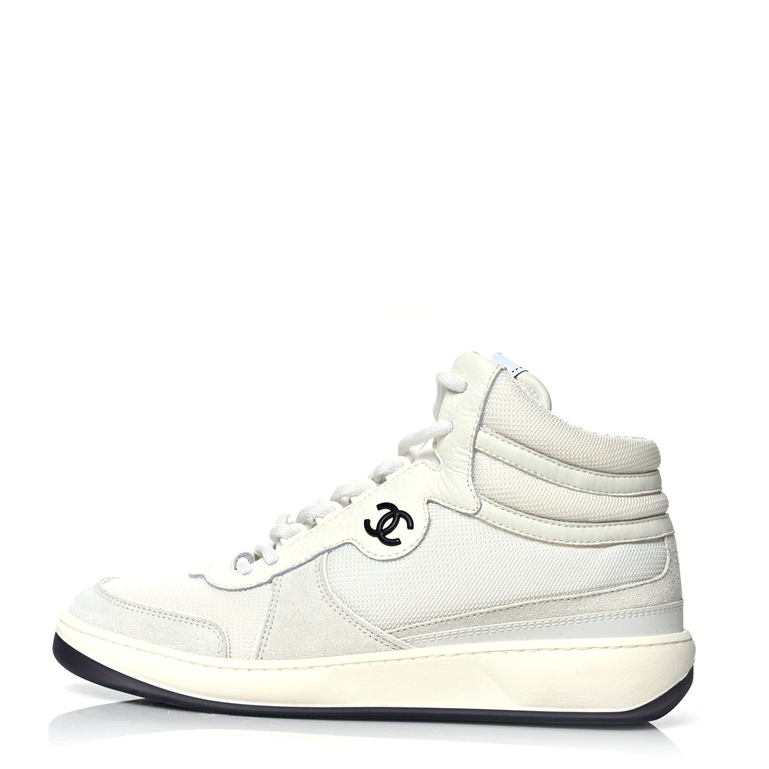 Chanel Suede Fabric Grained Calfskin Womens CC High Top Sneakers 38.5 White 1 of 7
