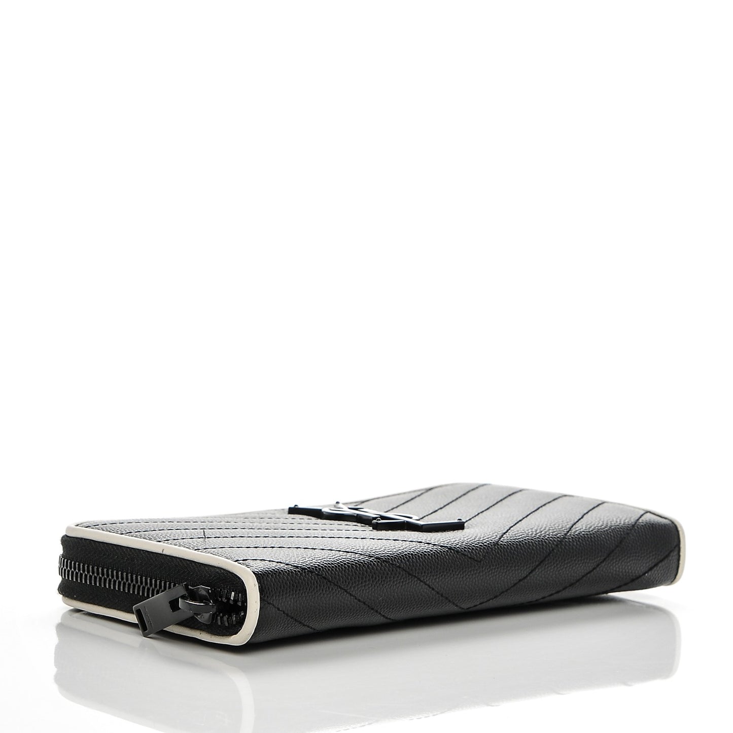 Grain De Poudre Matelasse Chevron Monogram Zip Around Wallet Black Dove White