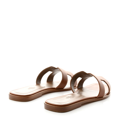 Hermes Box Calfskin Oran Sandals 38.5 Gold 4 of 9
