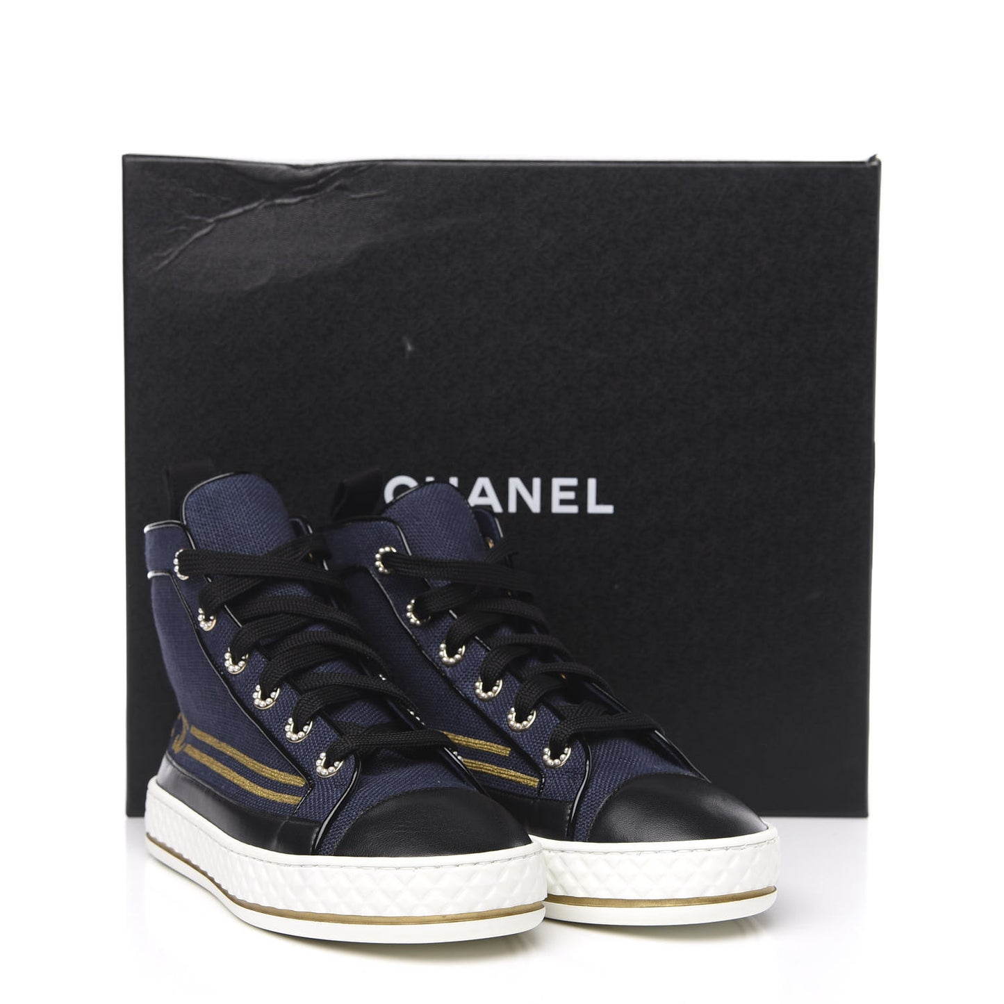 Fabric Lambskin Lace Up Cap Toe Sneakers 35 Navy Black