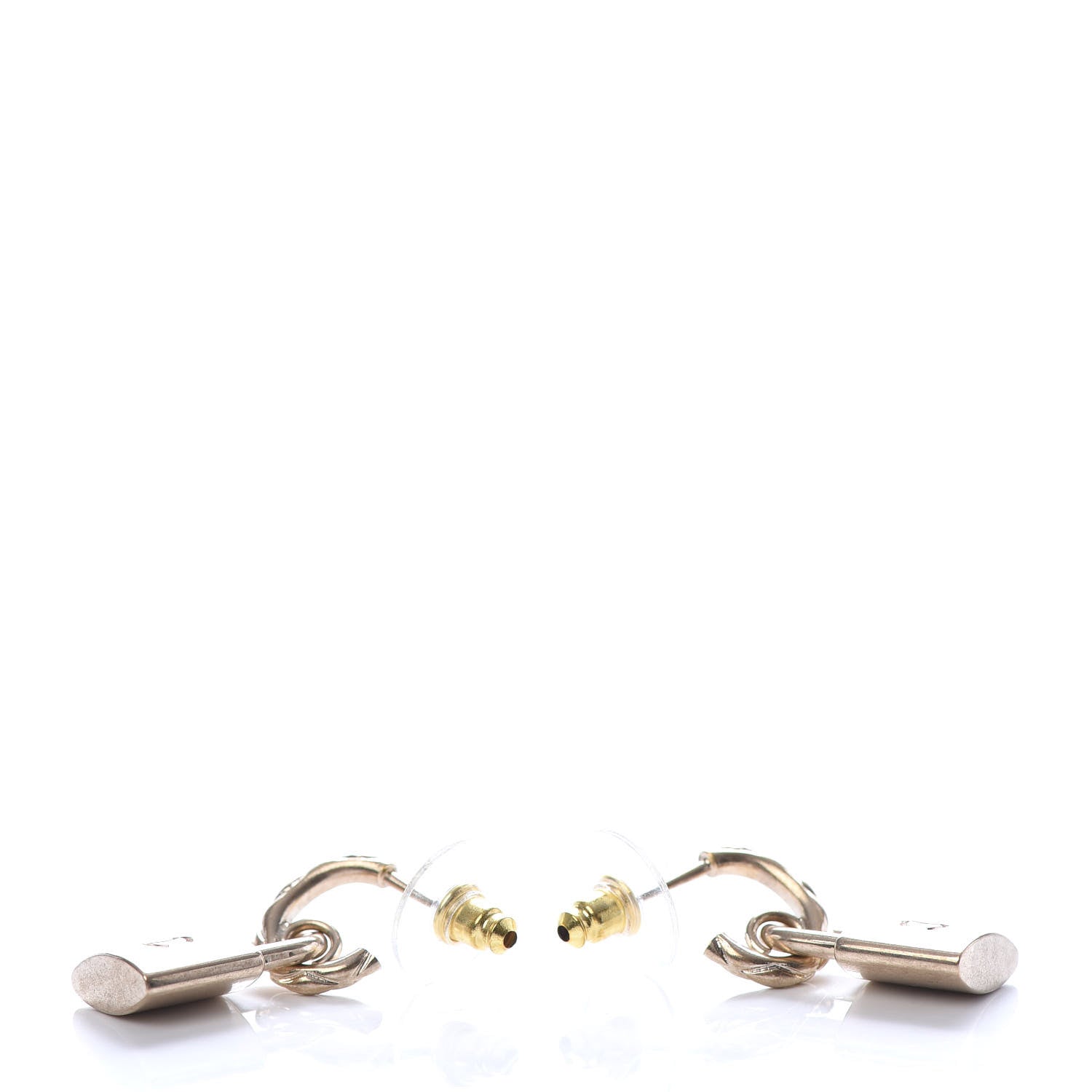 Chanel Metal Lock Drop Earrings Light Gold 3 of 5