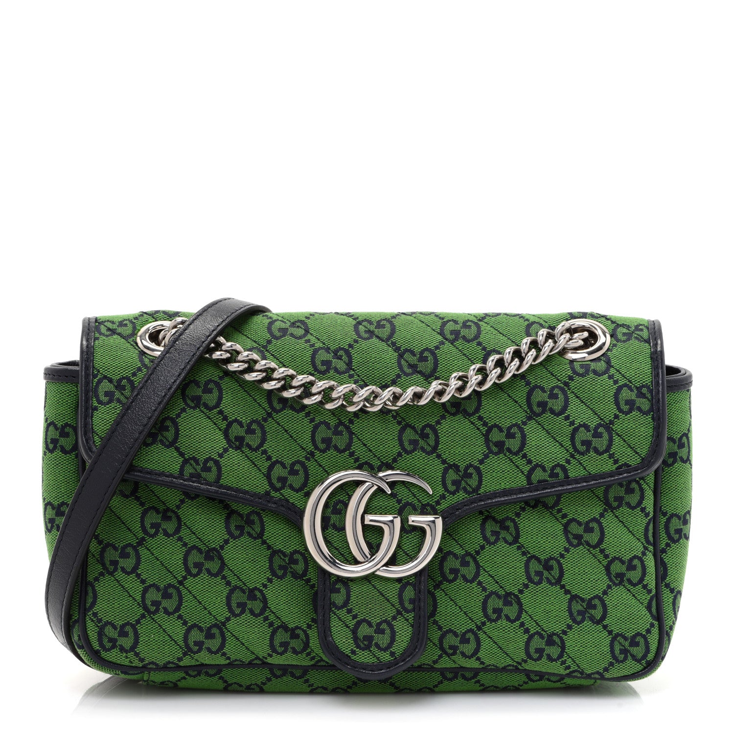 Gucci Monogram Multicolor Matelasse Diagonal Small GG Marmont Shoulder Bag Green Blue 1 of 10