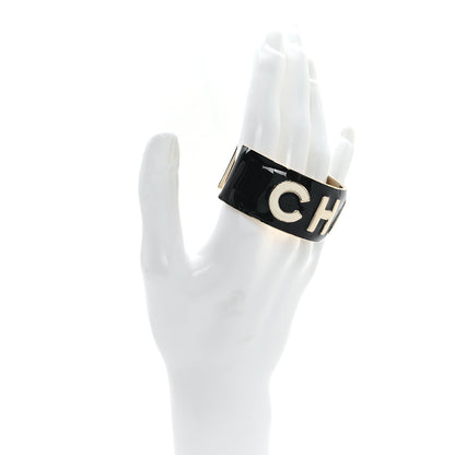 Chanel Metal Enamel Wide Chanel Logo Cuff Bracelet L Black White 2 of 6