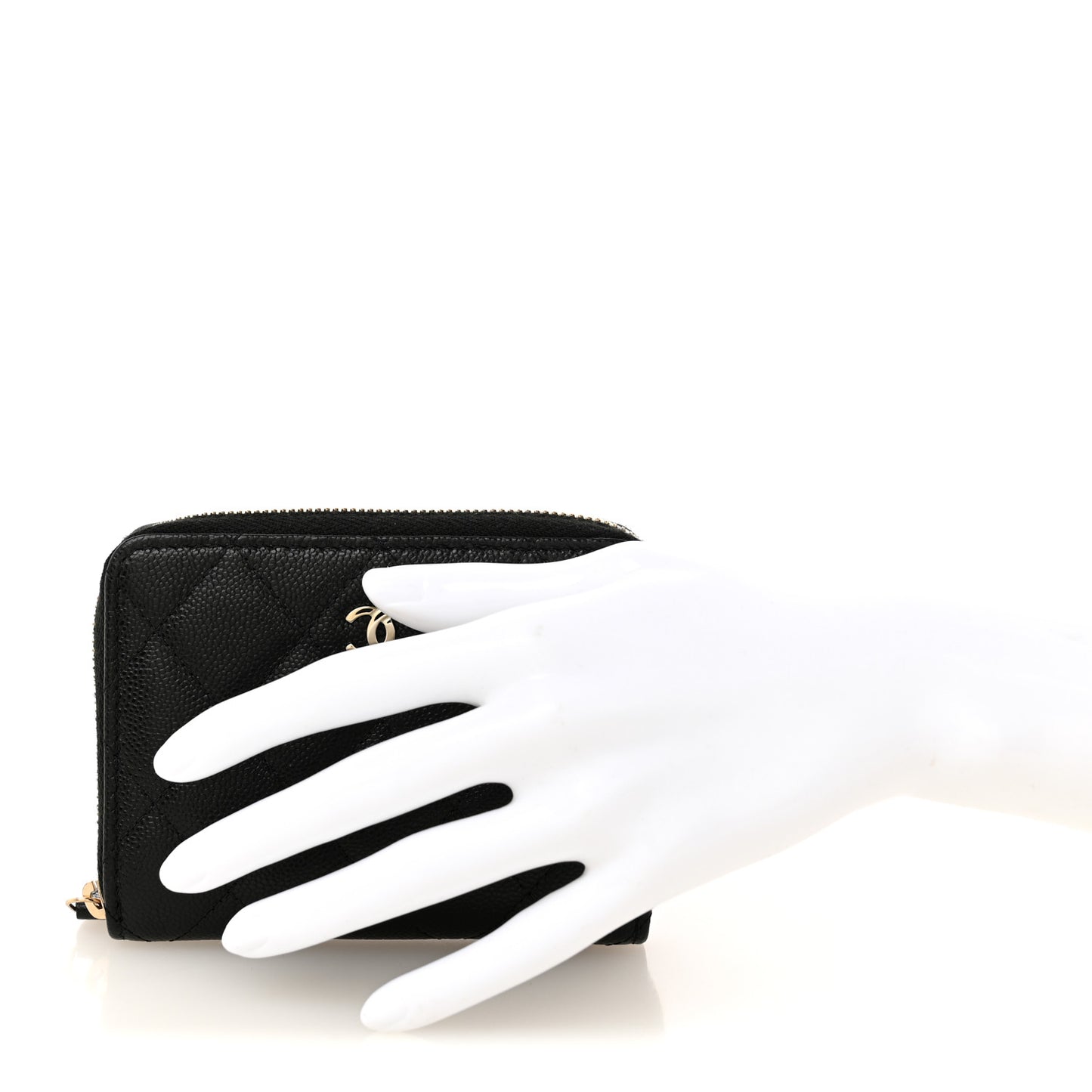 Caviar Quilted Small Zip Around Wallet Black
