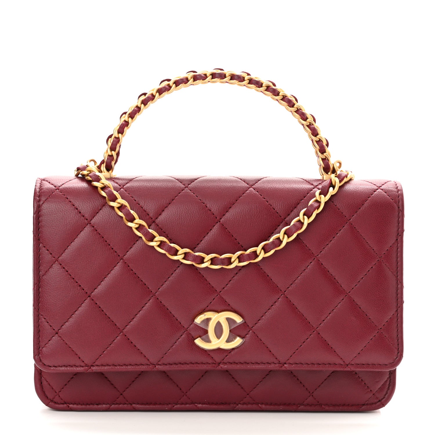 Chanel Lambskin Quilted Pick Me Up Wallet On Chain WOC Burgundy 1 of 12