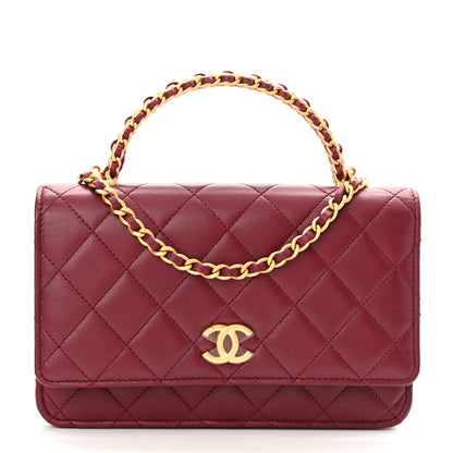 Chanel Lambskin Quilted Pick Me Up Wallet On Chain WOC Burgundy 1 of 12