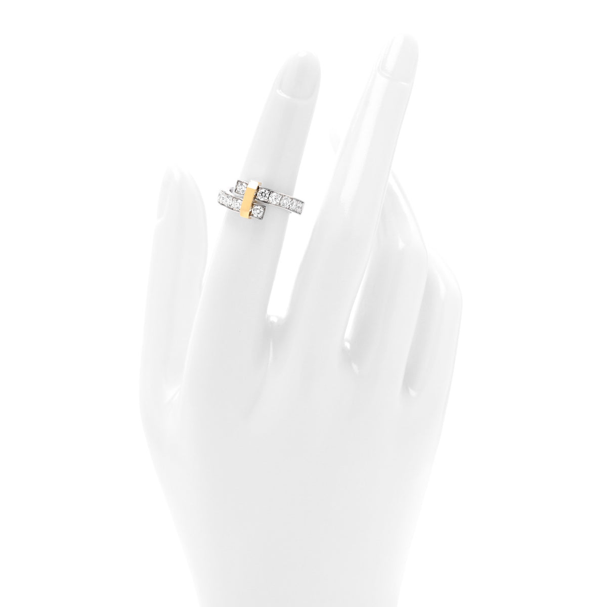 18K Yellow Gold Platinum Diamond Edge Bypass Ring 50 5.5