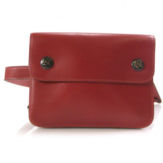 Box Leather Pochette Green Belt Bag Red