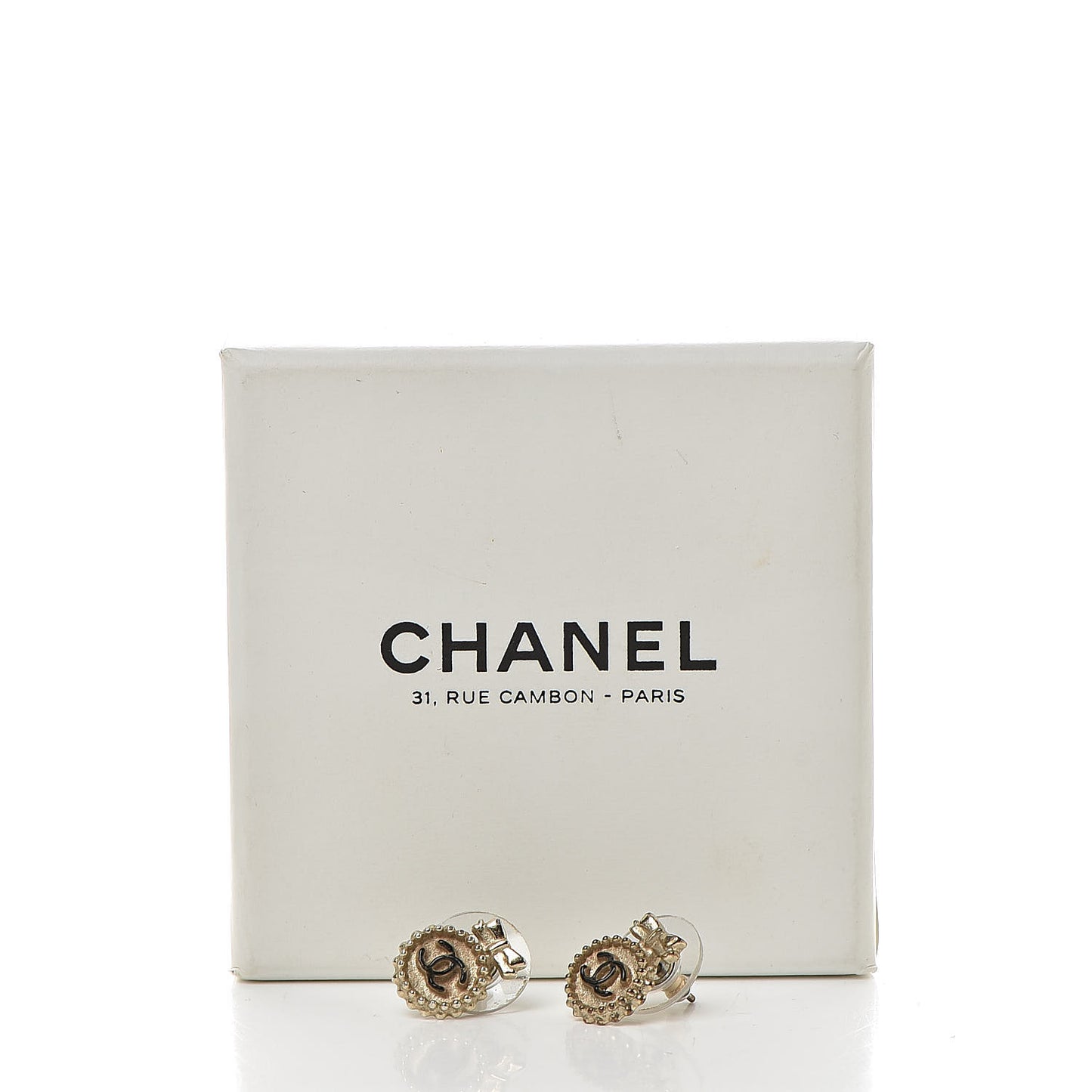 Enamel CC Ribbon Earrings Black Gold
