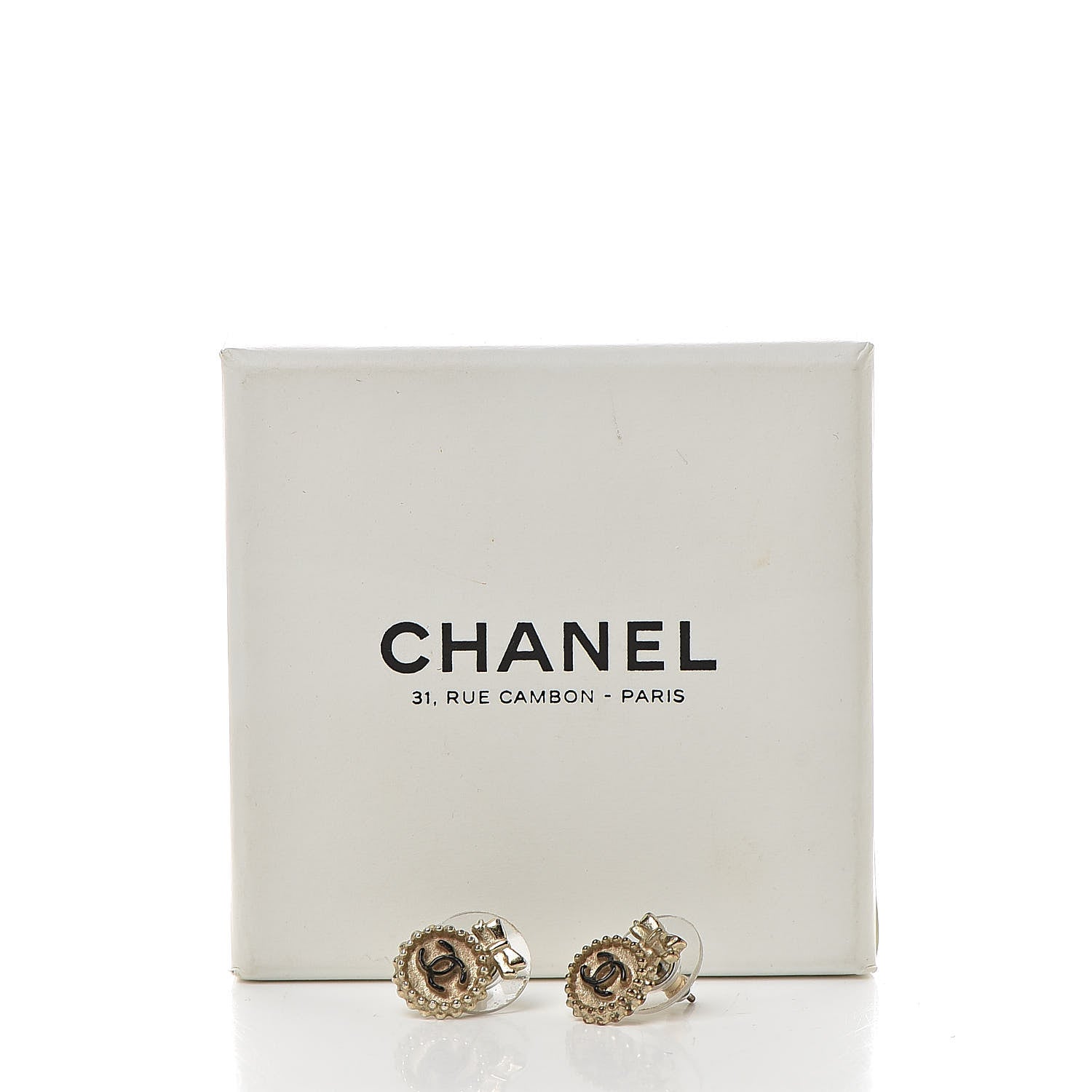 Chanel Enamel CC Ribbon Earrings Black Gold 5 of 5