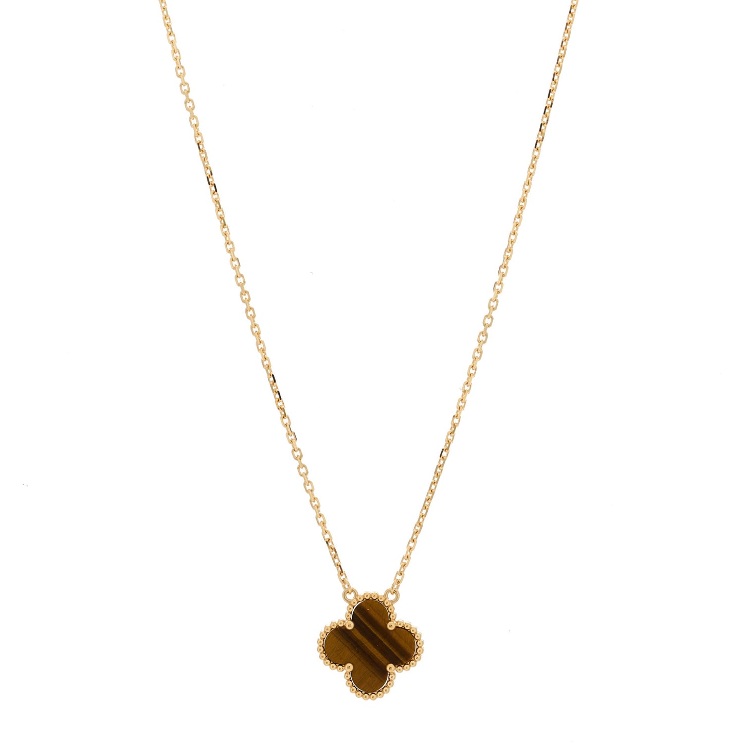 18K Yellow Gold Tiger Eye Vintage Alhambra Pendant Necklace