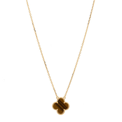 Van Cleef & Arpels 18K Yellow Gold Tiger Eye Vintage Alhambra Pendant Necklace 1 of 6