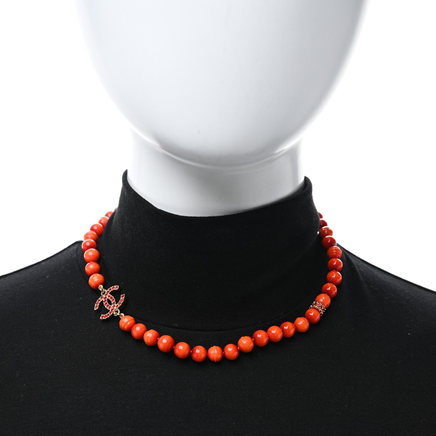 Pearl Glass Bead CC Necklace Golden Red
