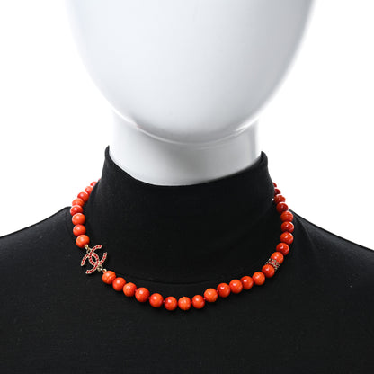 Chanel Pearl Glass Bead CC Necklace Golden Red 2 of 5