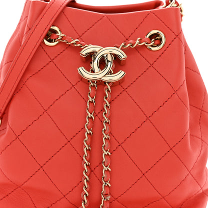 Chanel Calfskin Stitched Chain Bucket Bag Coral 8 of 10