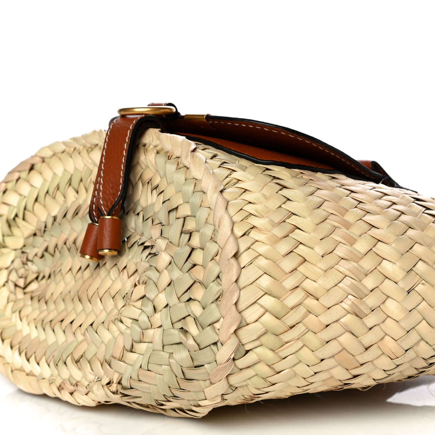 Raffia Small Grain Calfskin Small Marcie Basket Tan