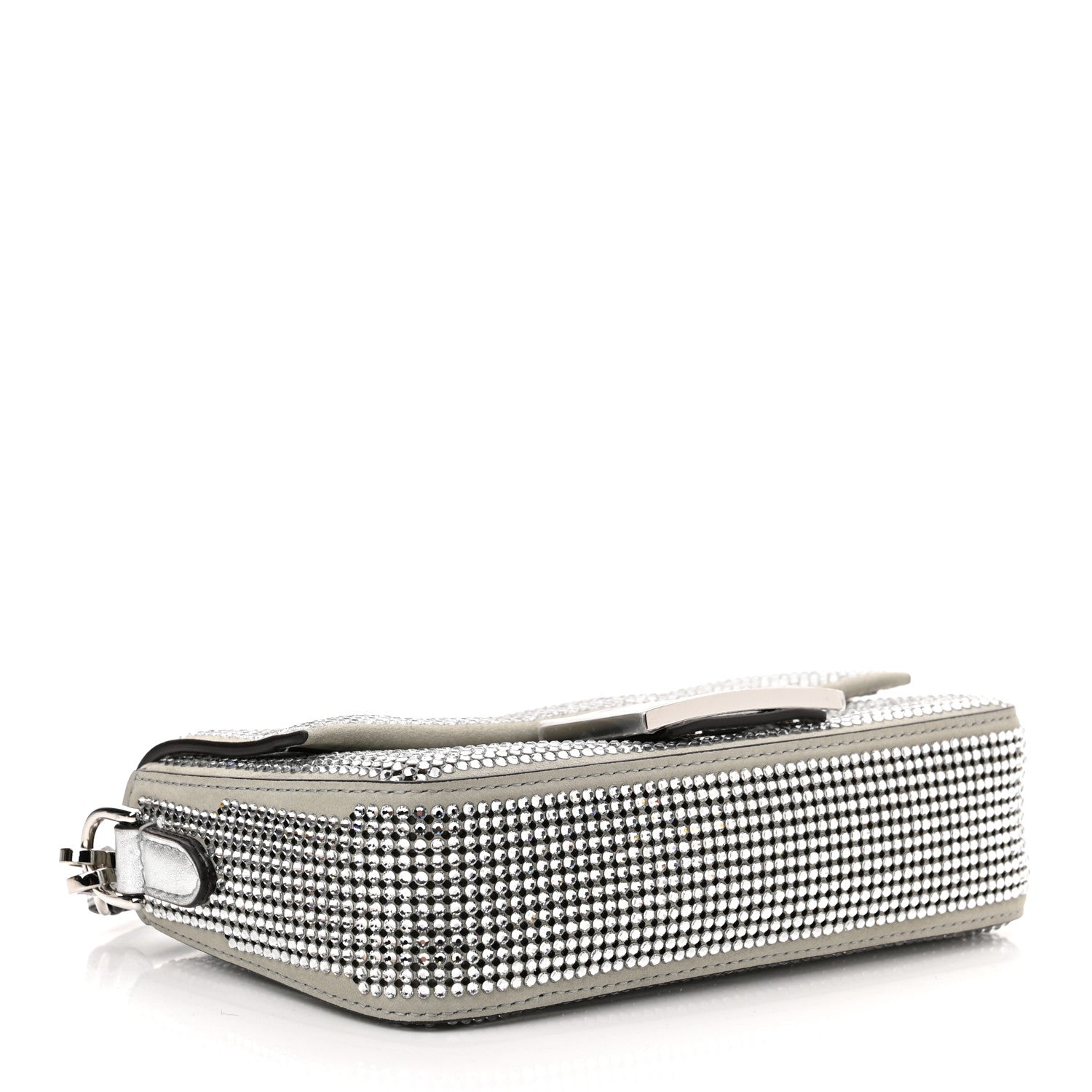 Fendi Nubuck Crystal Catalan Mirror Embroidered Mini Baguette Pietra Argento 4 of 10