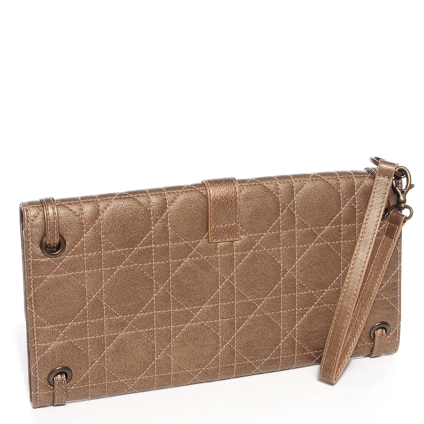 Leather Cannage Clutch Wristlet Gold