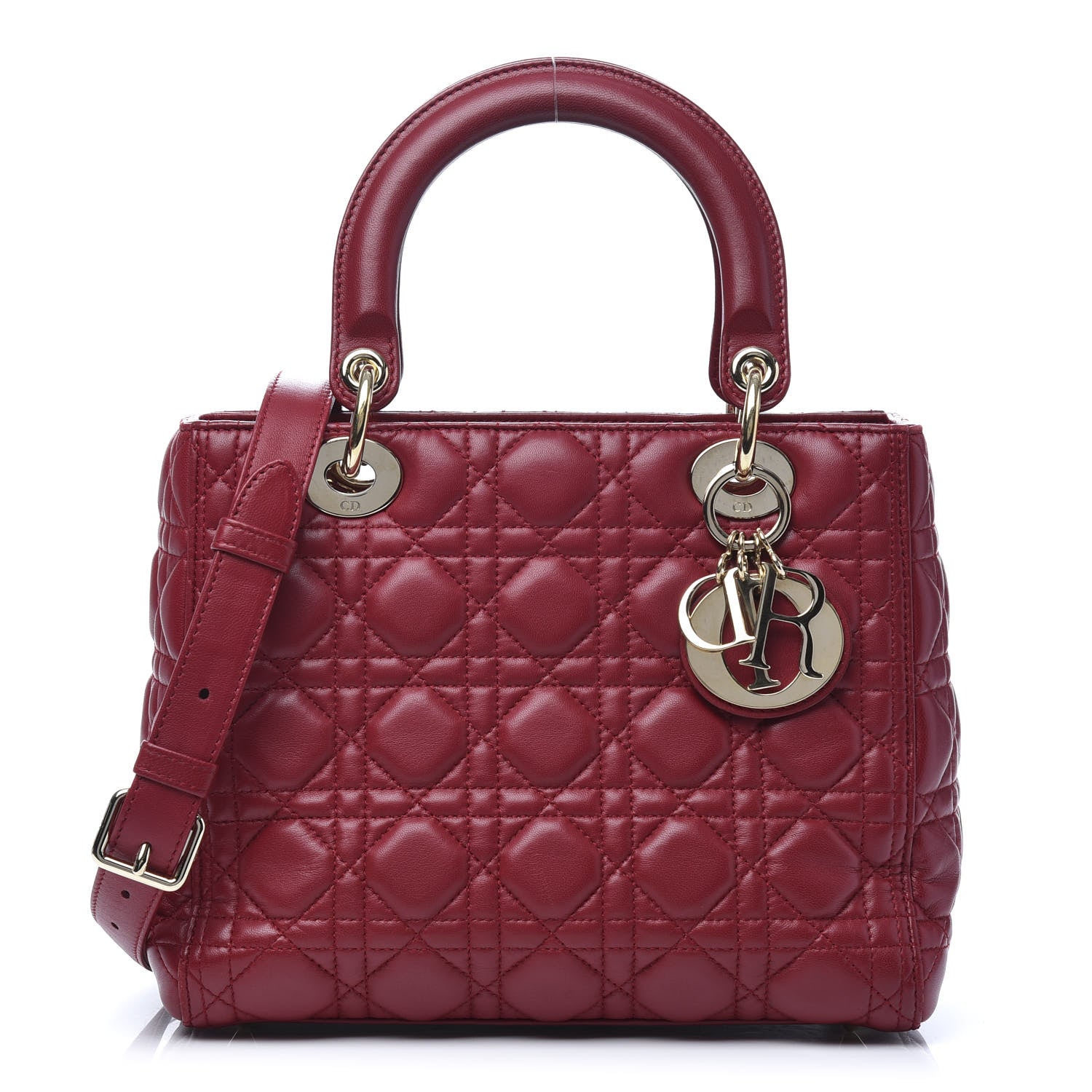 Christian Dior Lambskin Cannage Medium Lady Dior Red 1 of 10